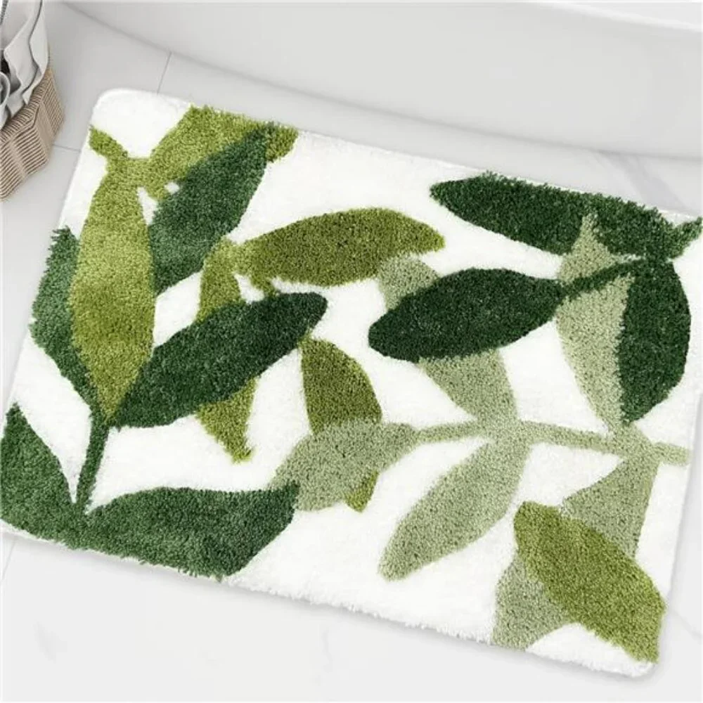 Green leaf bathroom rug non slip absorbent soft washable microfiber bath mat 16x